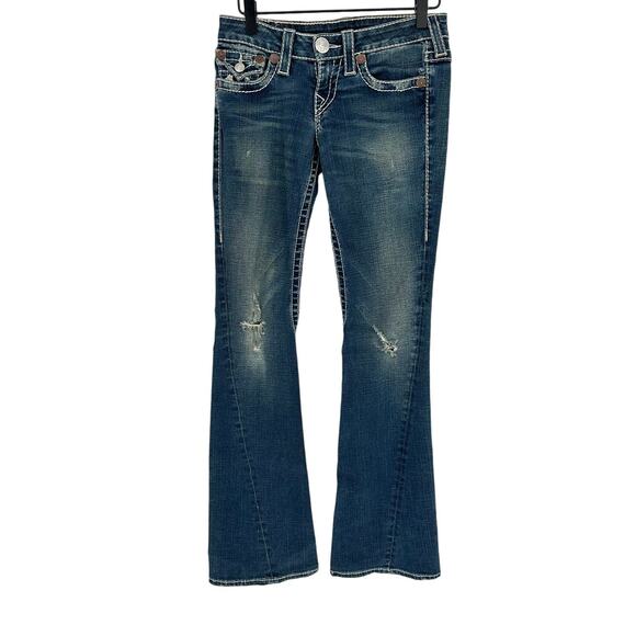 True Religion Denim - True Religion Jeans Rainbow Joey Flare Low Rise Blue Y2K Distressed Size 25